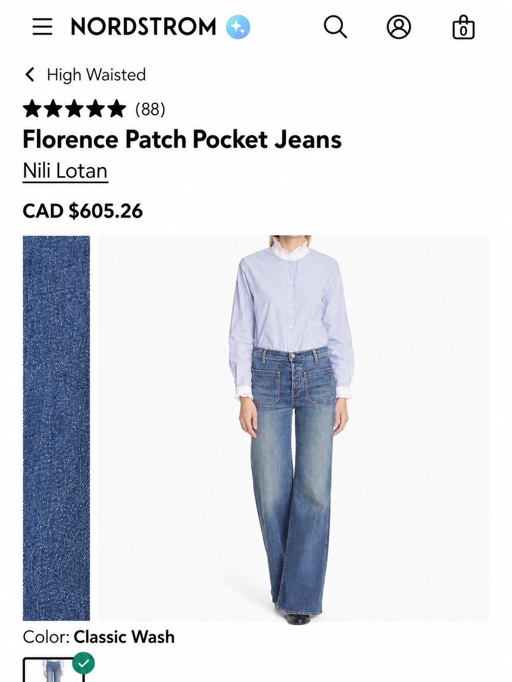 NILI LOTAN Florence Patch Pocket Flare Distressed Jeans Size 28 - Picture 4 of 15